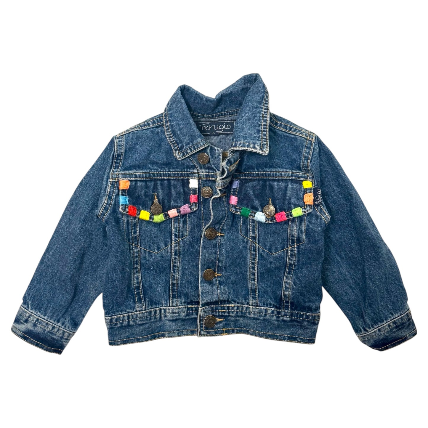 Vintage denim jacket with embroidered pockets. 2 years