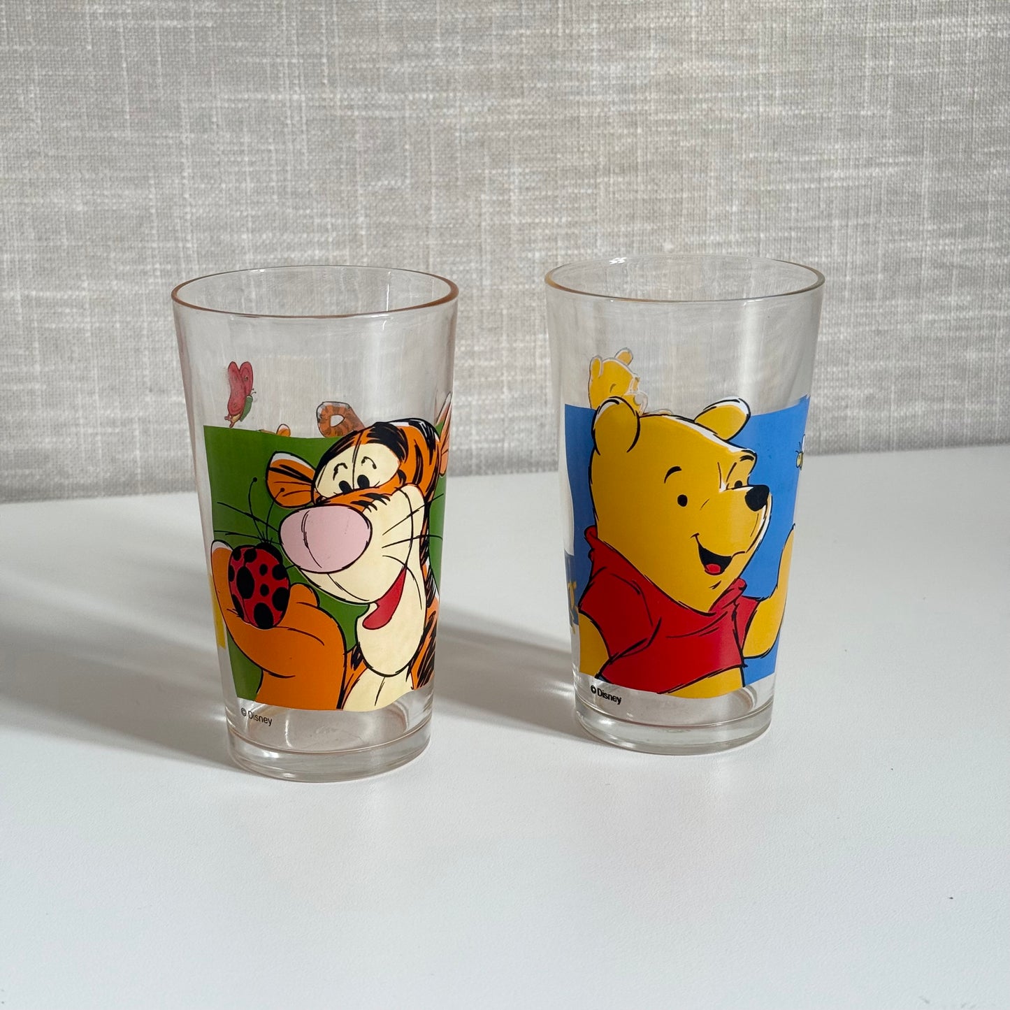 Set of two vintage Winnie the Pooh glass tumblers