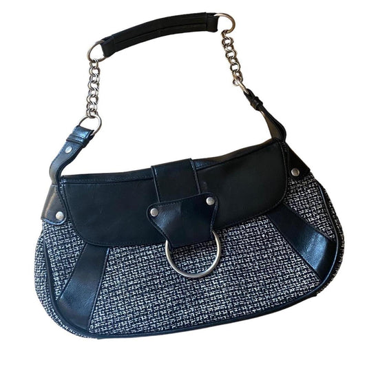 Black y2k staple black and grey tweed shoulder bag