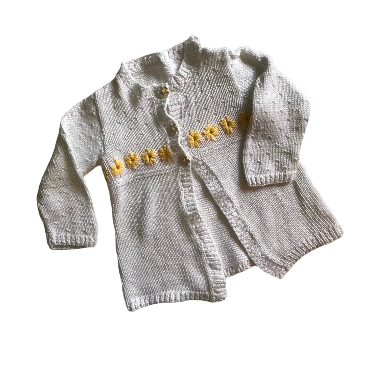 White & flower print hand knitted cardigan 2-3 years