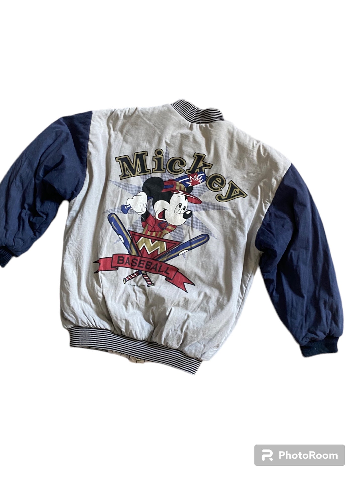 Vintage grey & navy blue reversible Mickey Mouse baseball jacket - big kids! Size 10-12 years