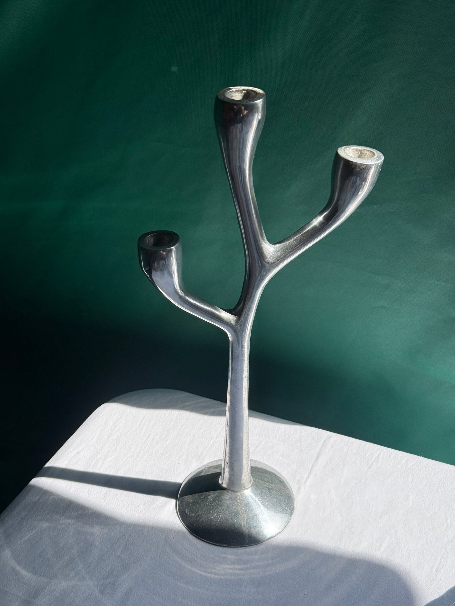 Silver mid-century modernist candelabra candle holder