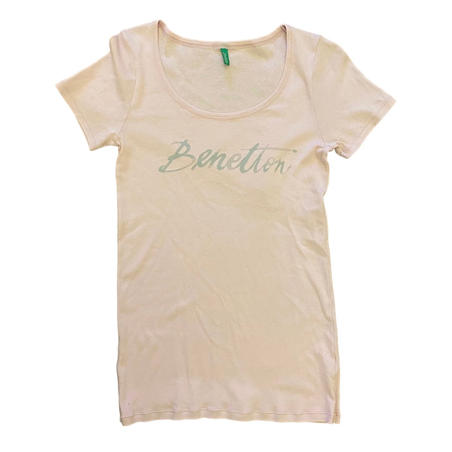 Pale pink y2k spell out Benetton tshirt size 8.