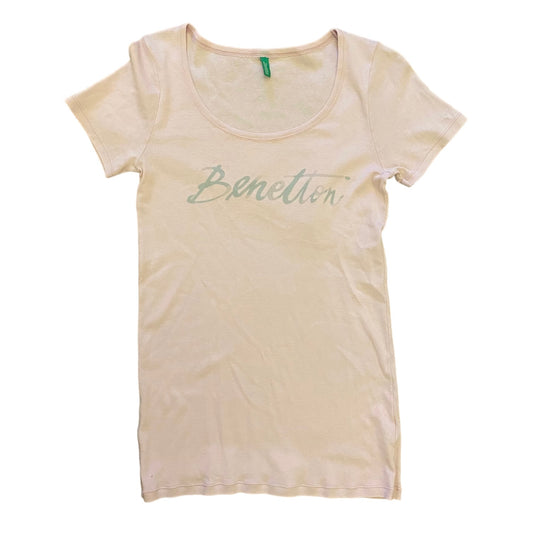 Pale pink y2k spell out Benetton tshirt size 8.