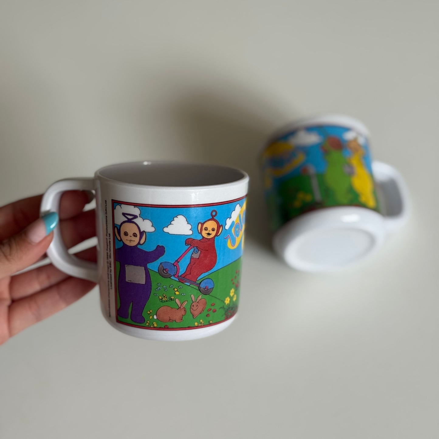 Vintage ragdoll 1996 Teletubbies melamine mugs