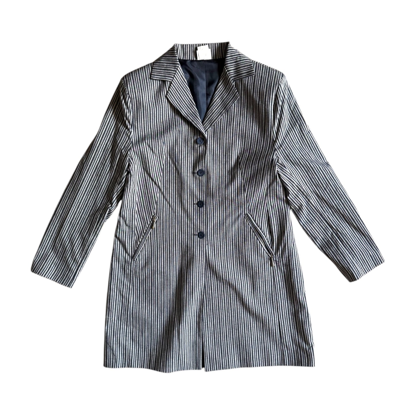 Vintage blue striped mid length blazer jacket. Size M/ 10.