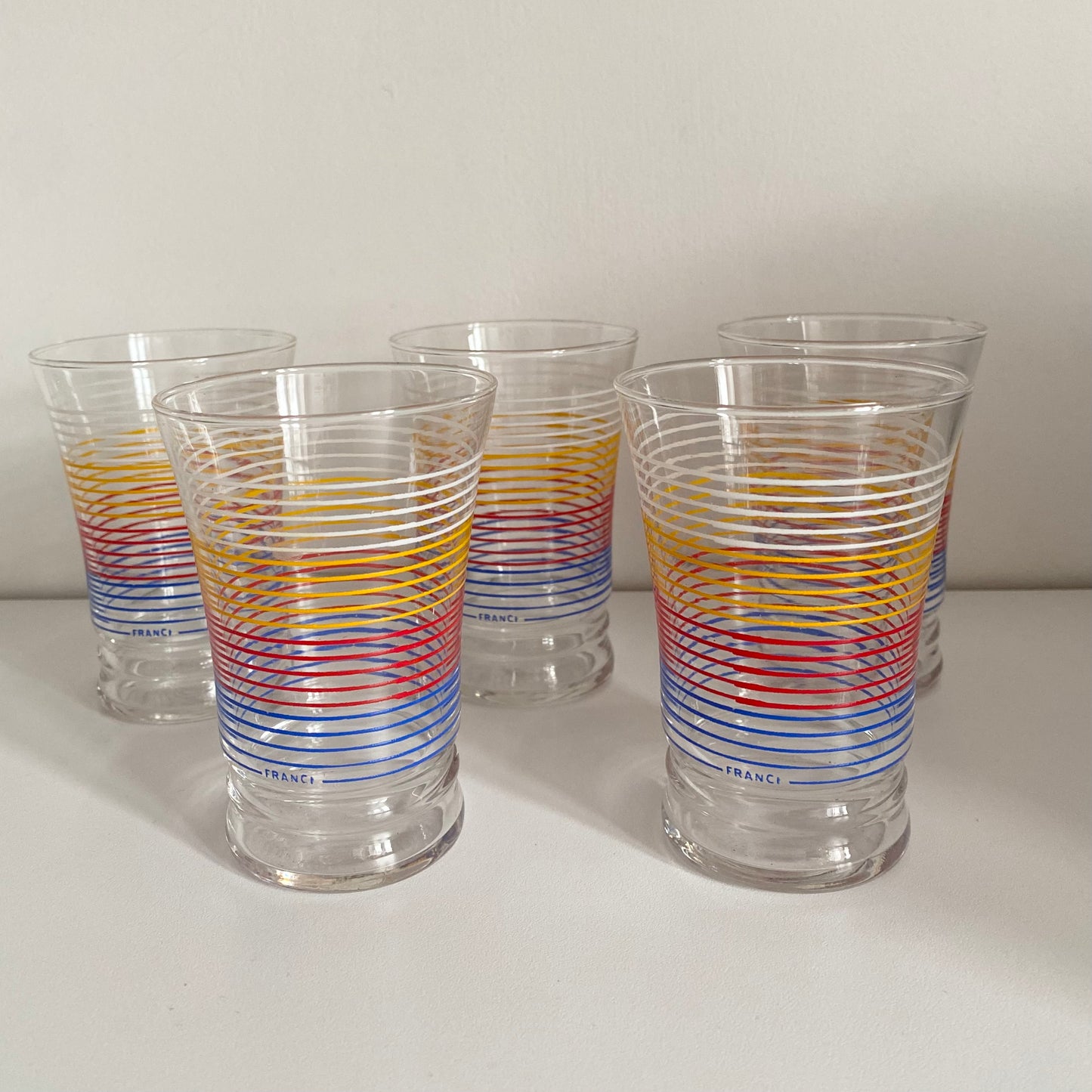 Vintage French mid century tumbler glasses. Set of 5