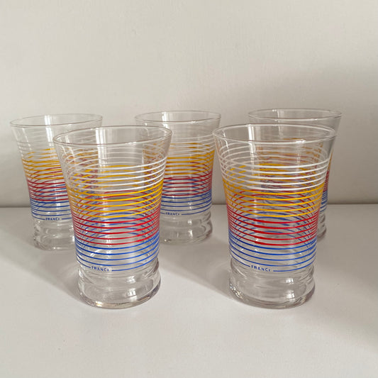 Vintage French mid century tumbler glasses. Set of 5