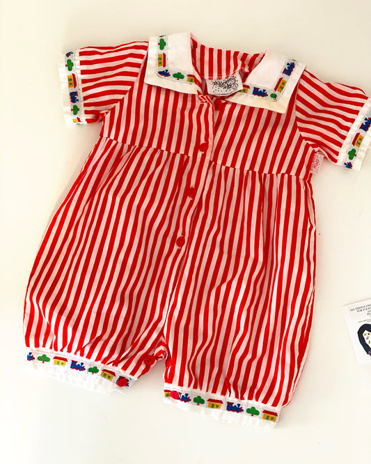 Block stripe red 80s romper suit 6-9months