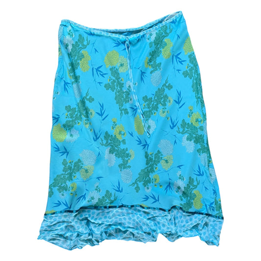 Vintage Y2K floral & spotty blue mid length skirt. Size 14