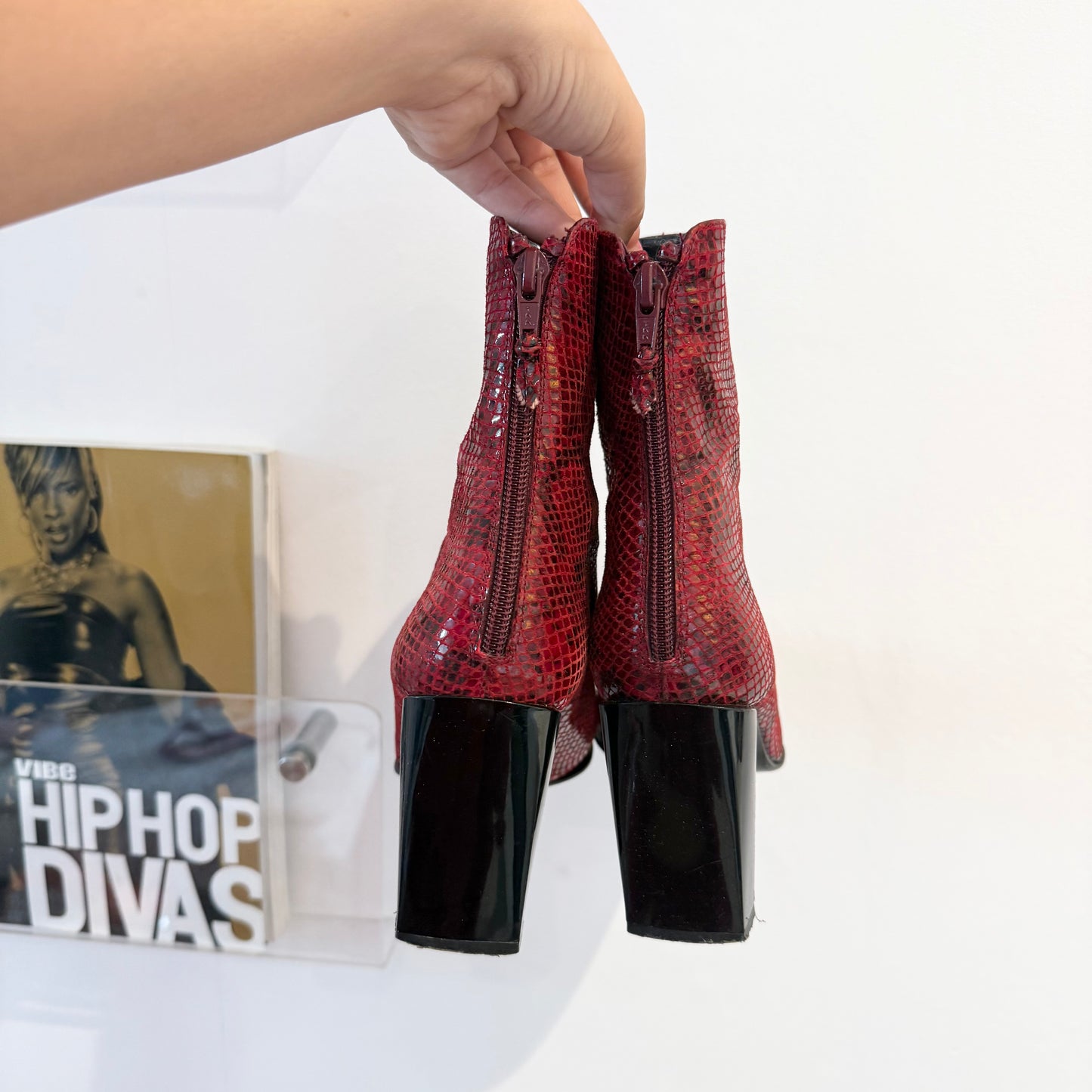 Red snake print russell and Bromley Stuart wieztman boots size 5