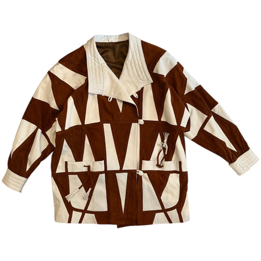 Vintage faux suede & leather patchwork lightweight jacket. Size L