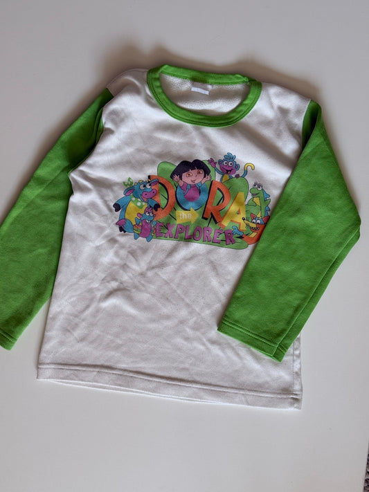 Vintage Dora the explorer top. Some small bobbles. Size 4-5 ish a label is faded.