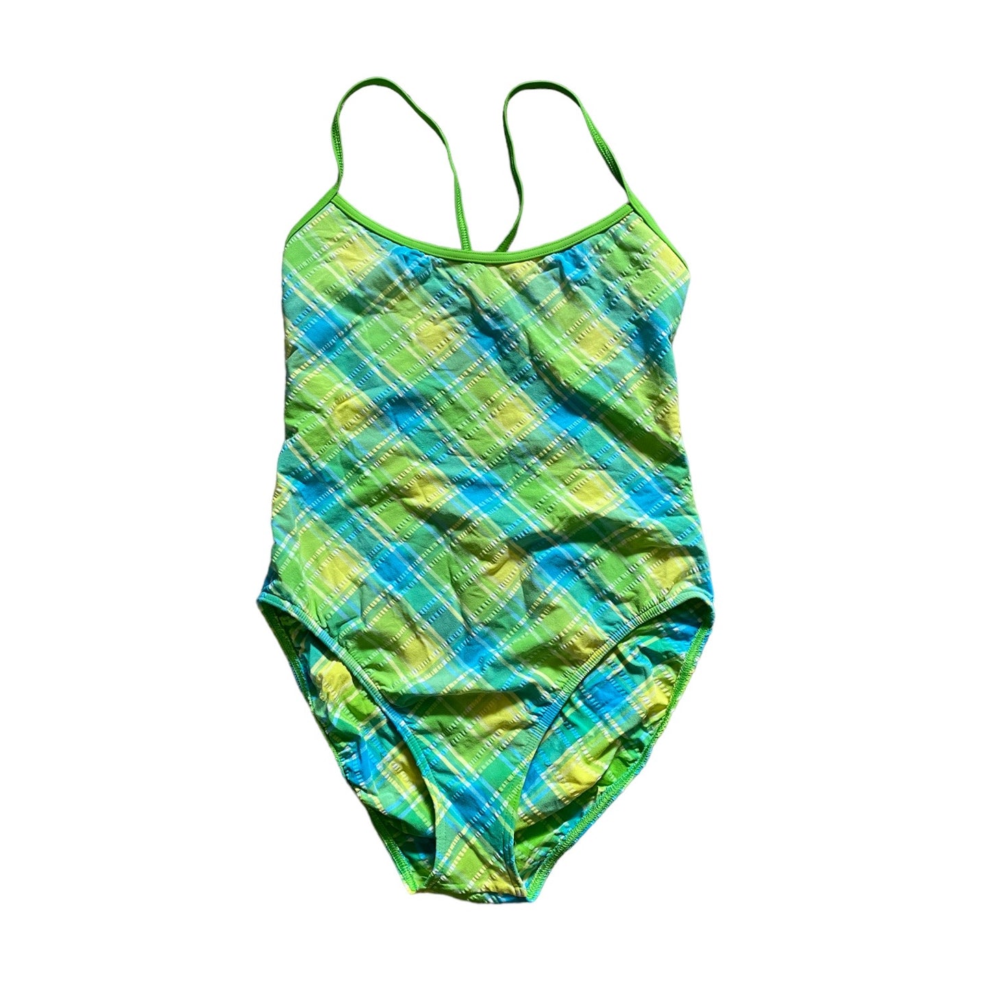 Vintage st michaels green & blue check print swimsuit size 10