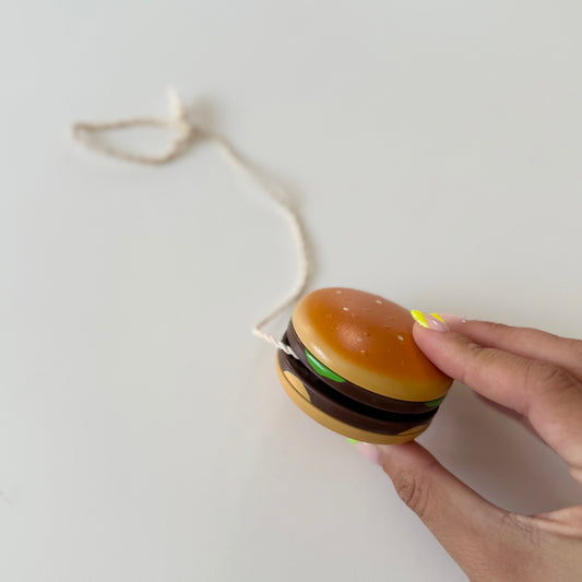 Wooden hamburger yo yo toy