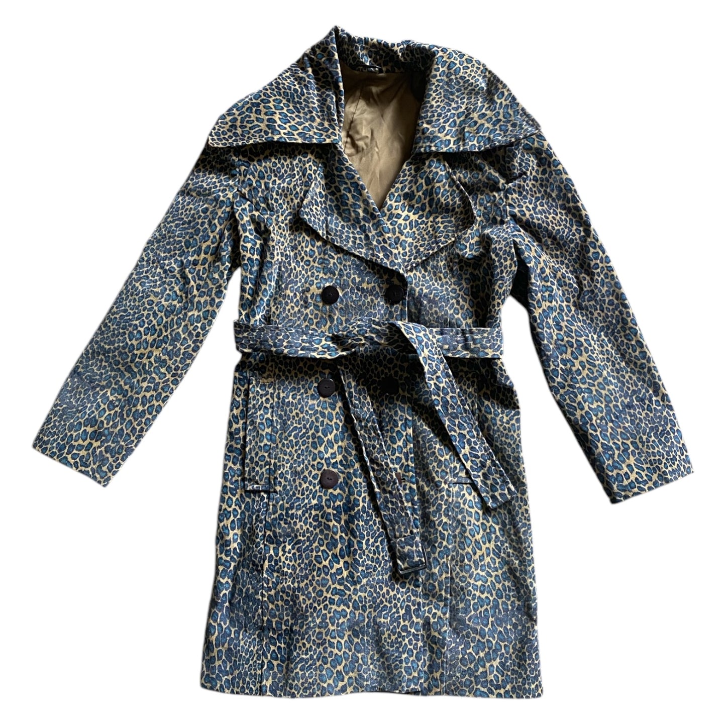 Vintage lightweight faux suede blue & beige trench jacket / coat. Size 8