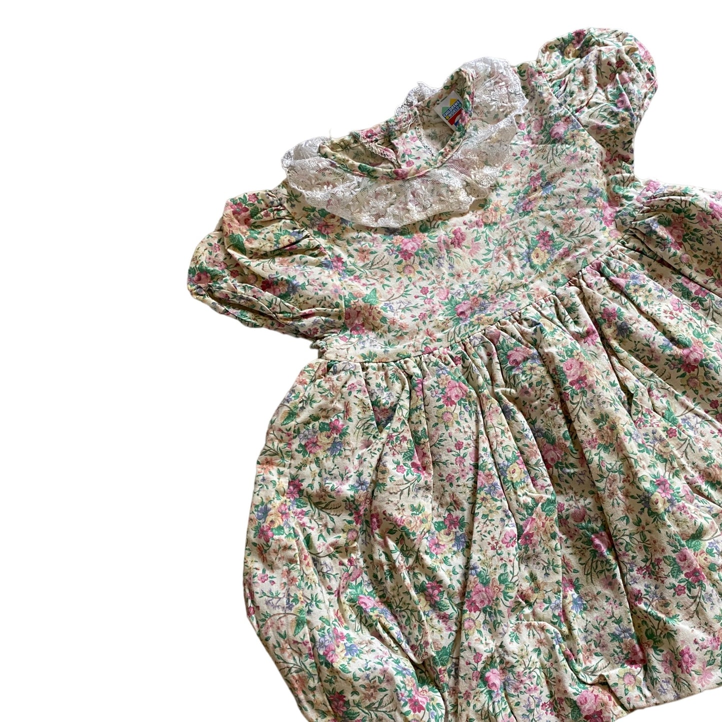 Vintage childrens world vintage puff ball dress with lace neck. Age 12-18months