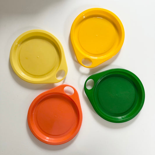 Vinatage circular colour block melamine plastic plates