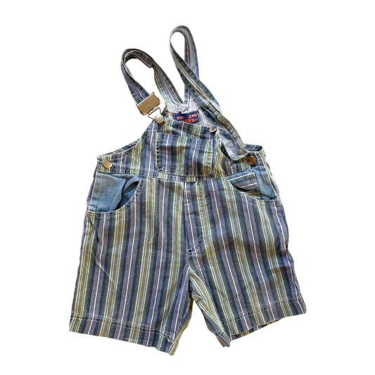 Vintage ‘zig zag’ Green & blue striped shortall dungarees. Size 2-3 years. Has one clasp buckle missing so needs replacing.
