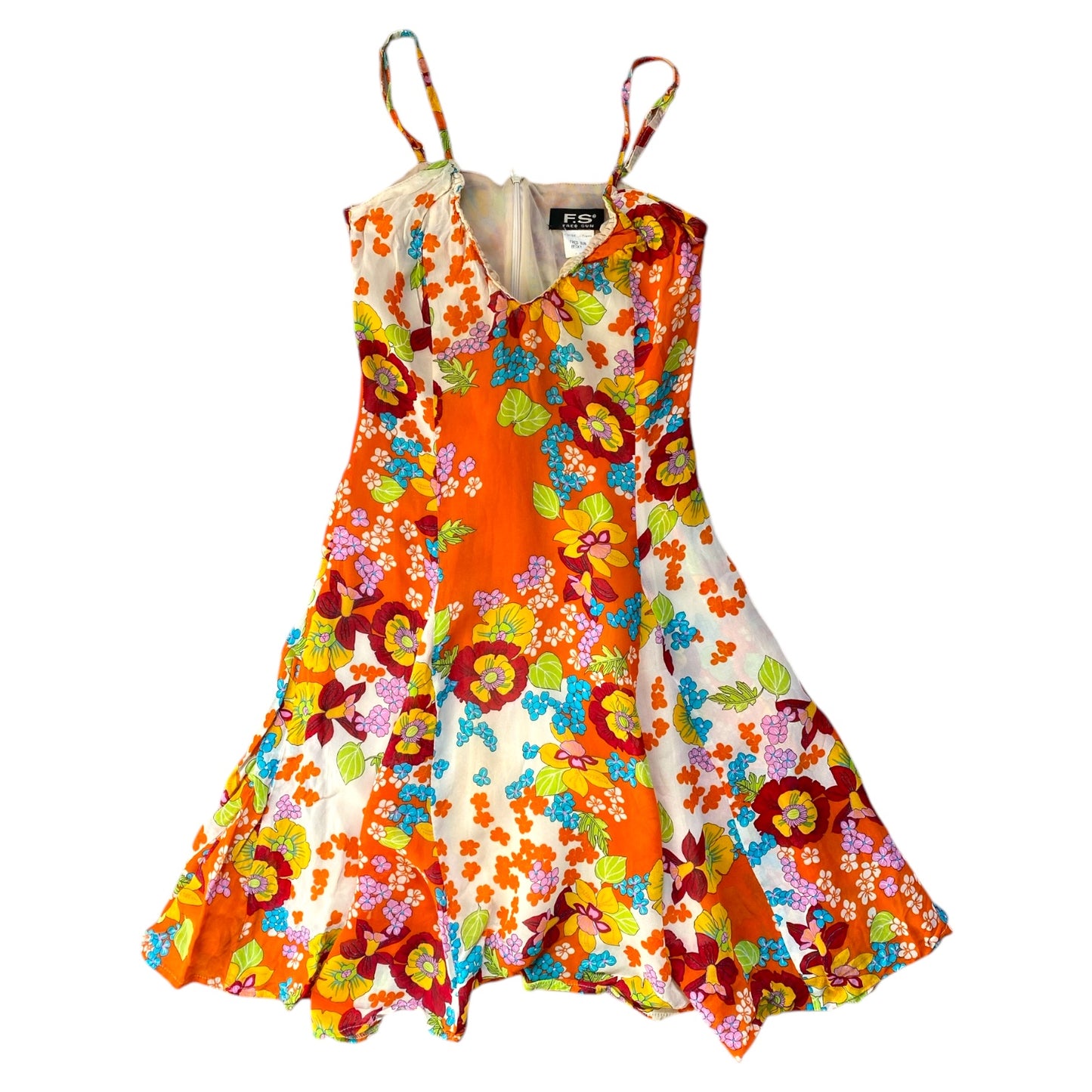 90s vintage mid length flower printed strappy dress ~ zip up back fastening. Size 8.