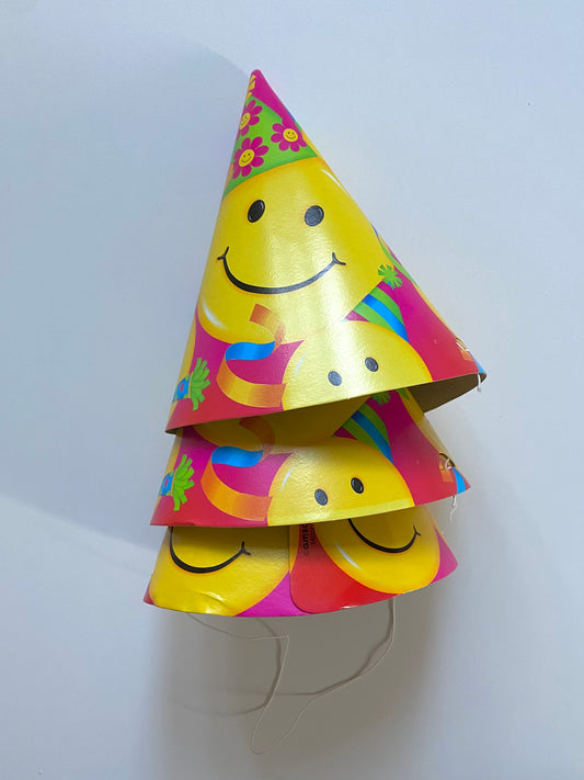 Set or 3 smiley face party hats