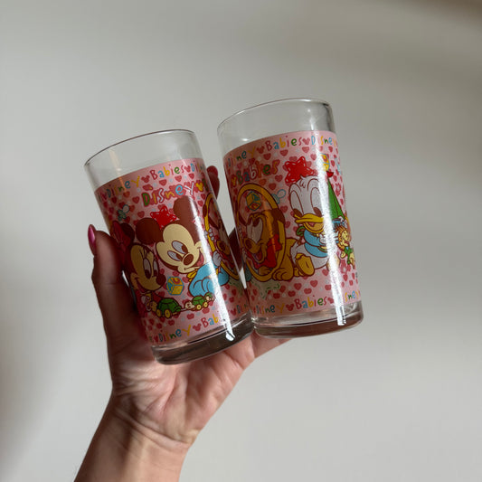 Vintage Japanese Disney glass tumblers x 2