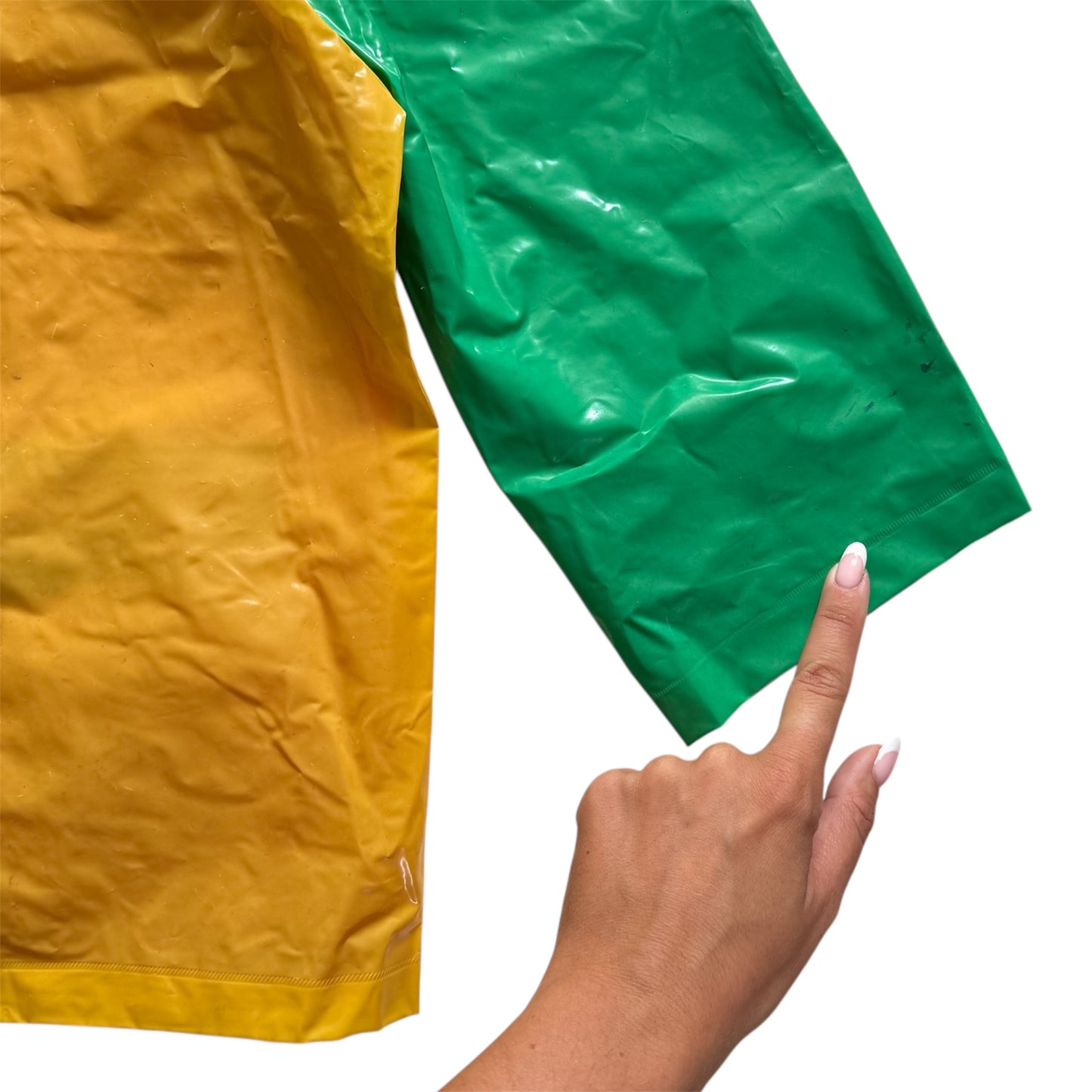 Vintage colourblock raincoat/ waterproof coat. See marks as shown. ( small hole under one armpit not noticeable on) Age 3-4 years