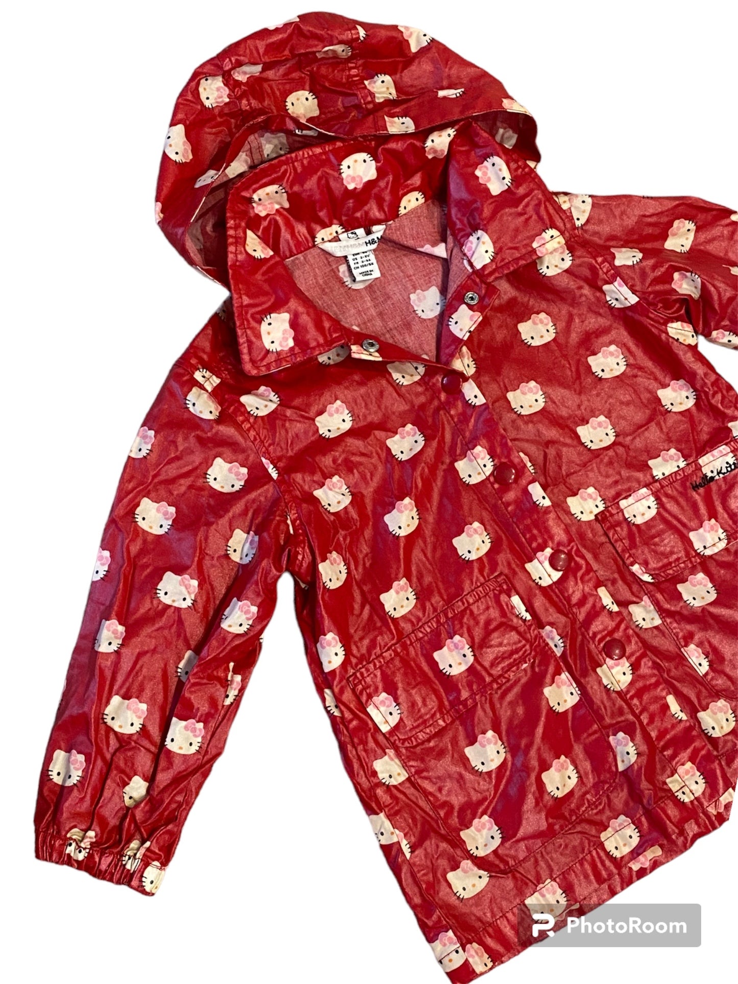 Old school H&M hello Kitty wax windbreaker coat ~ red. Age 2-3 years.