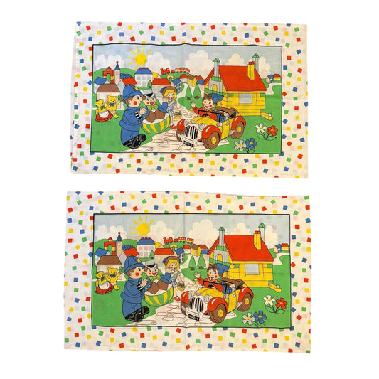Vintage set of two noddy pillow cases.
