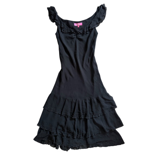 Vintage Y2K Black Edina ronay floaty mid length dress. Size 10