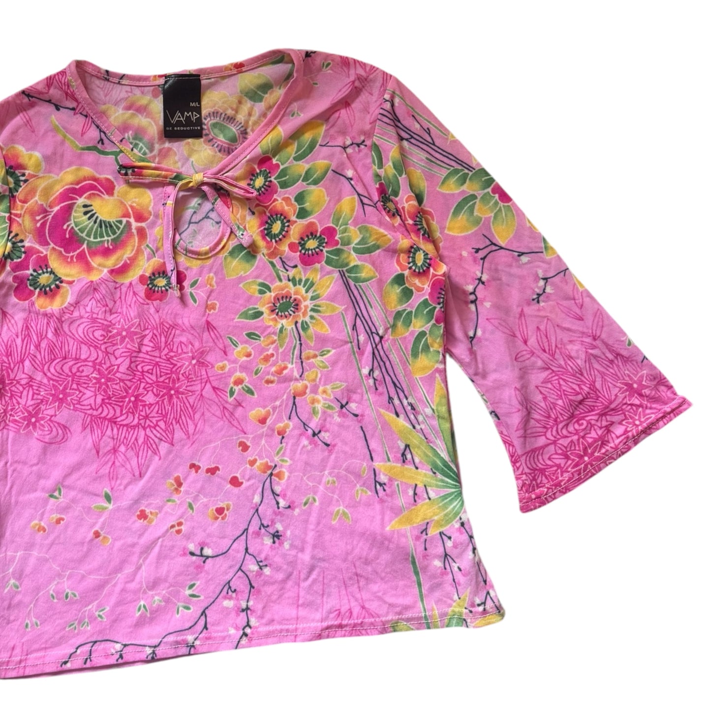 Vintage Y2K summery pink mesh top. Mid length sleeves. Size XS/S