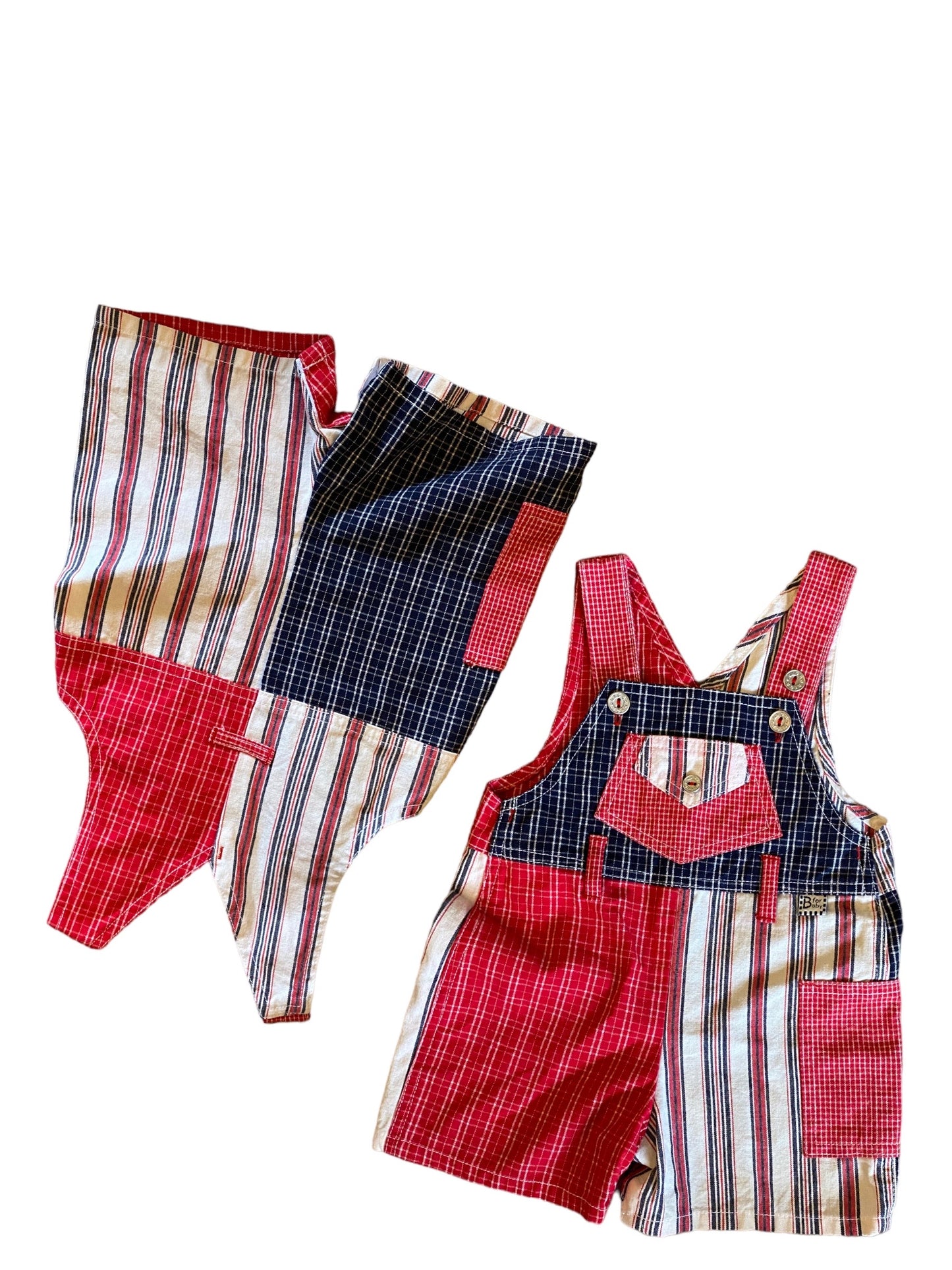 Vintage 80s striped shortalls 3-6months