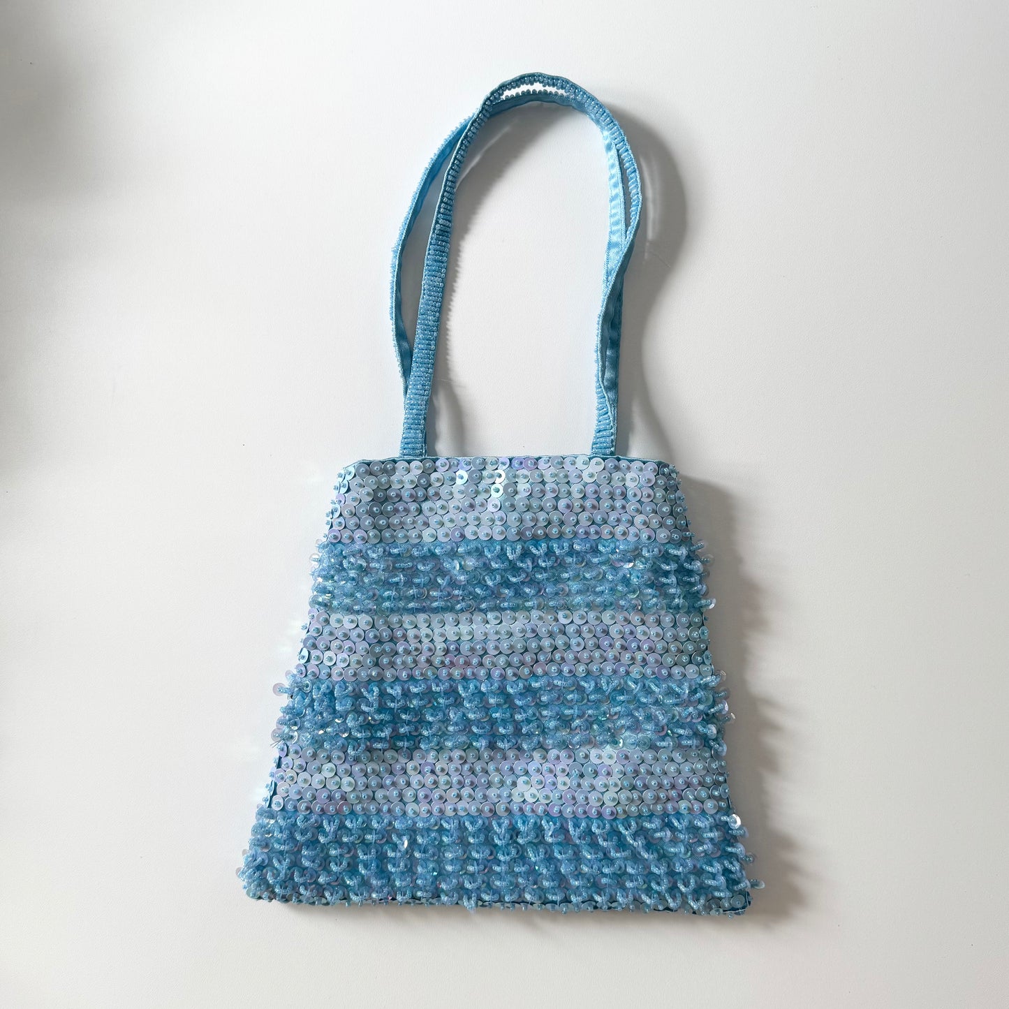 Vintage Y2K summery baby blue sequin beaded tote bag