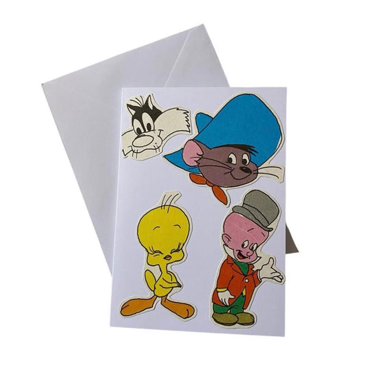 Recycled & homemade vintage card - Looney tunes