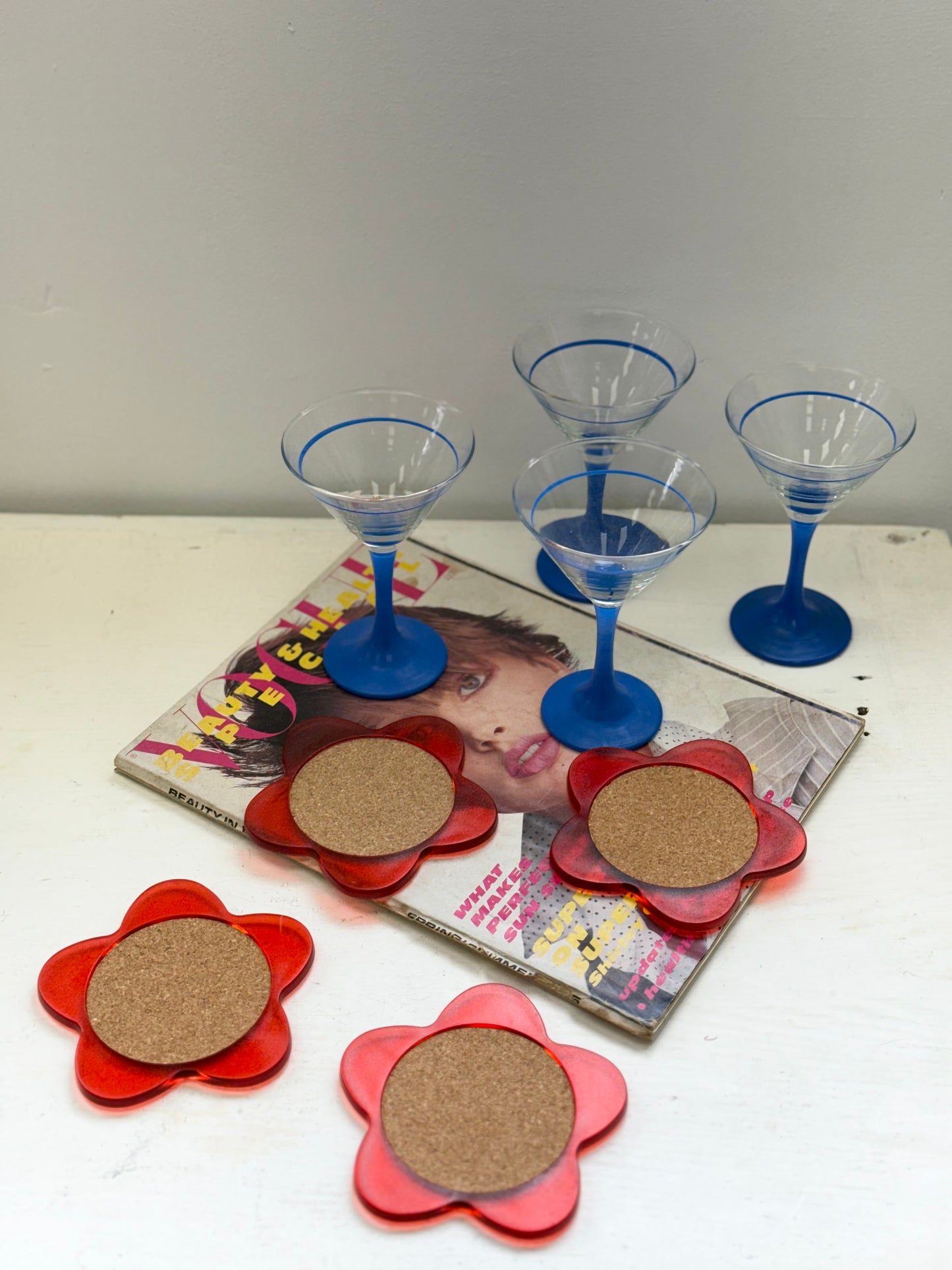 Vintage Y2k block flower drink coasters