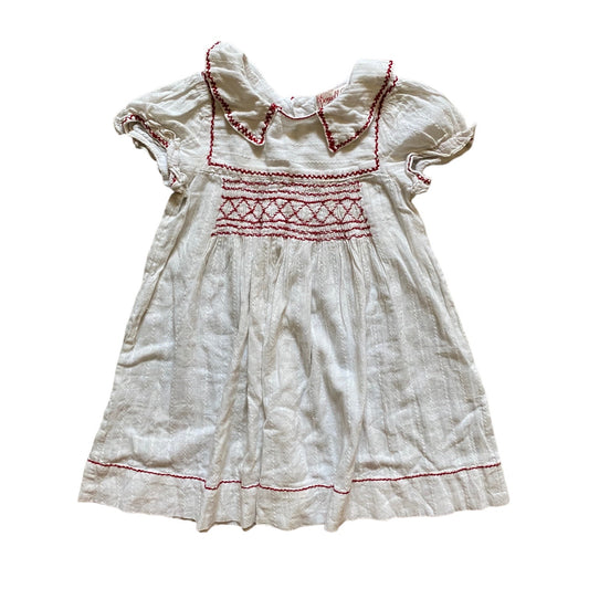 Vintage style white dress with red trim age 12-18 months