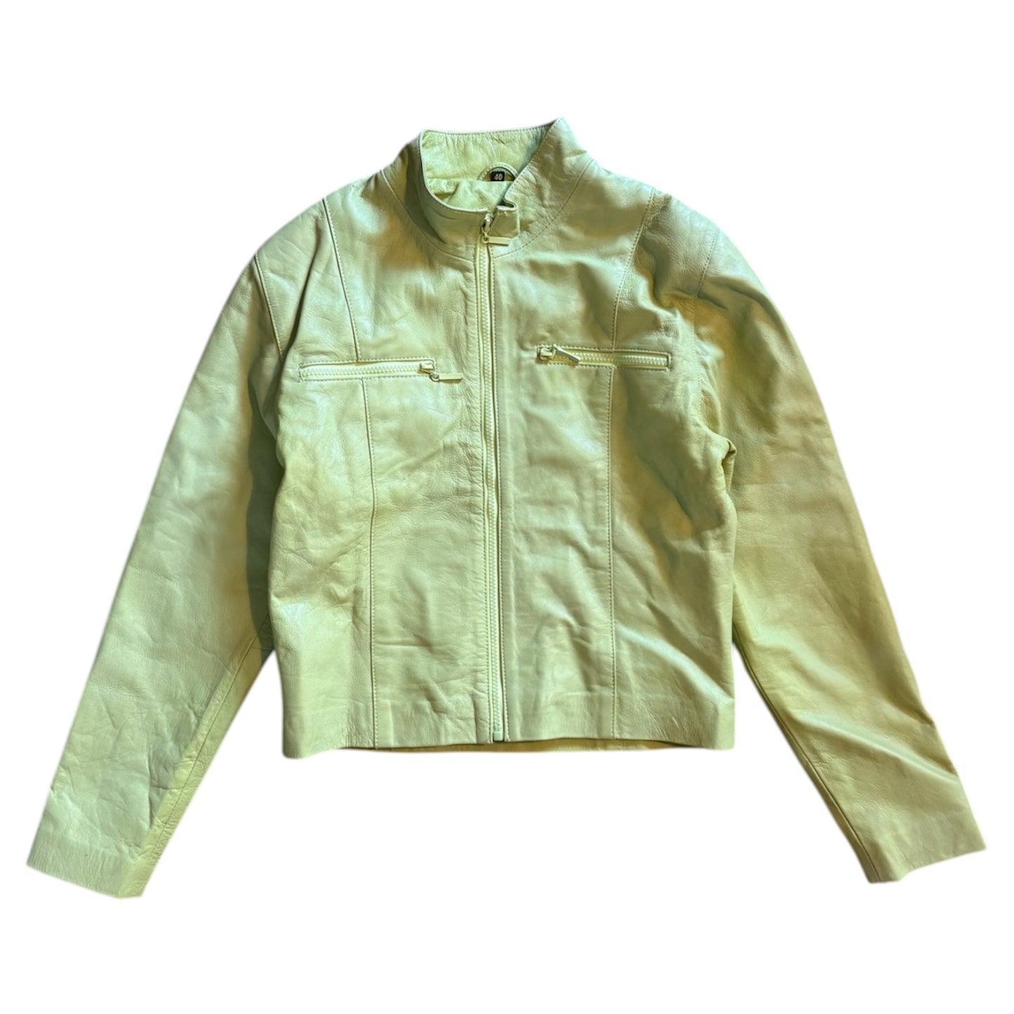 Vintage Y2K / 90s genuine leather jacket in lime green 

Size 8/10.