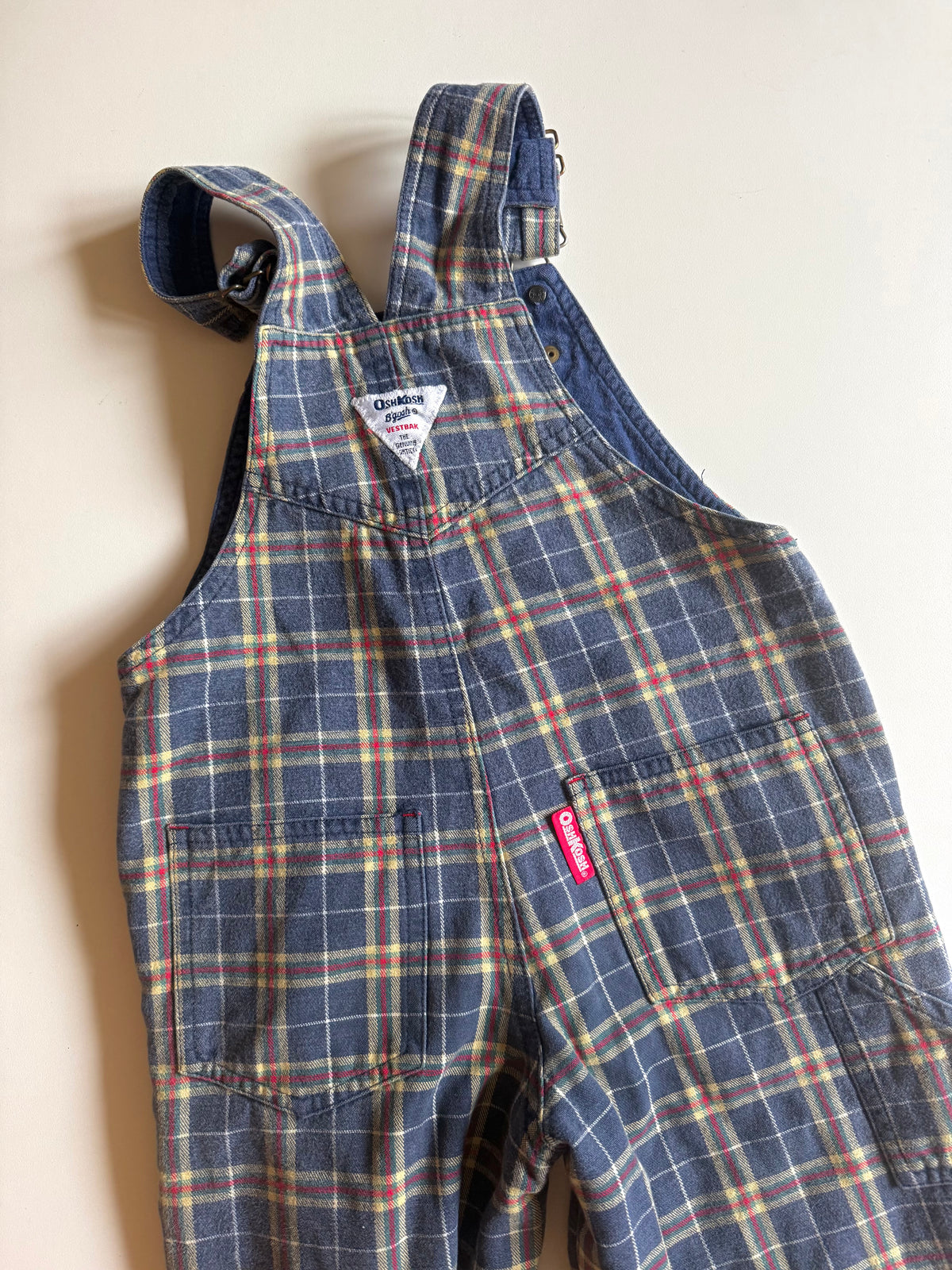 Vintage Oshkosh check print dungarees. Size 4 years