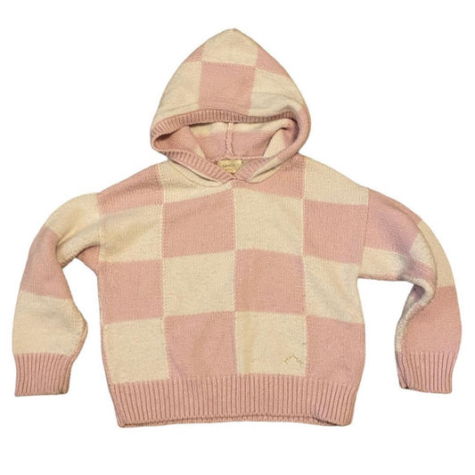 ‘Nanos’ pink & white check ultra soft wool hoodie Age 6-7 years