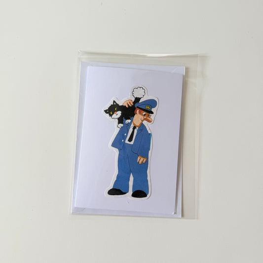 Recycled & homemade vintage card - Postman Pat