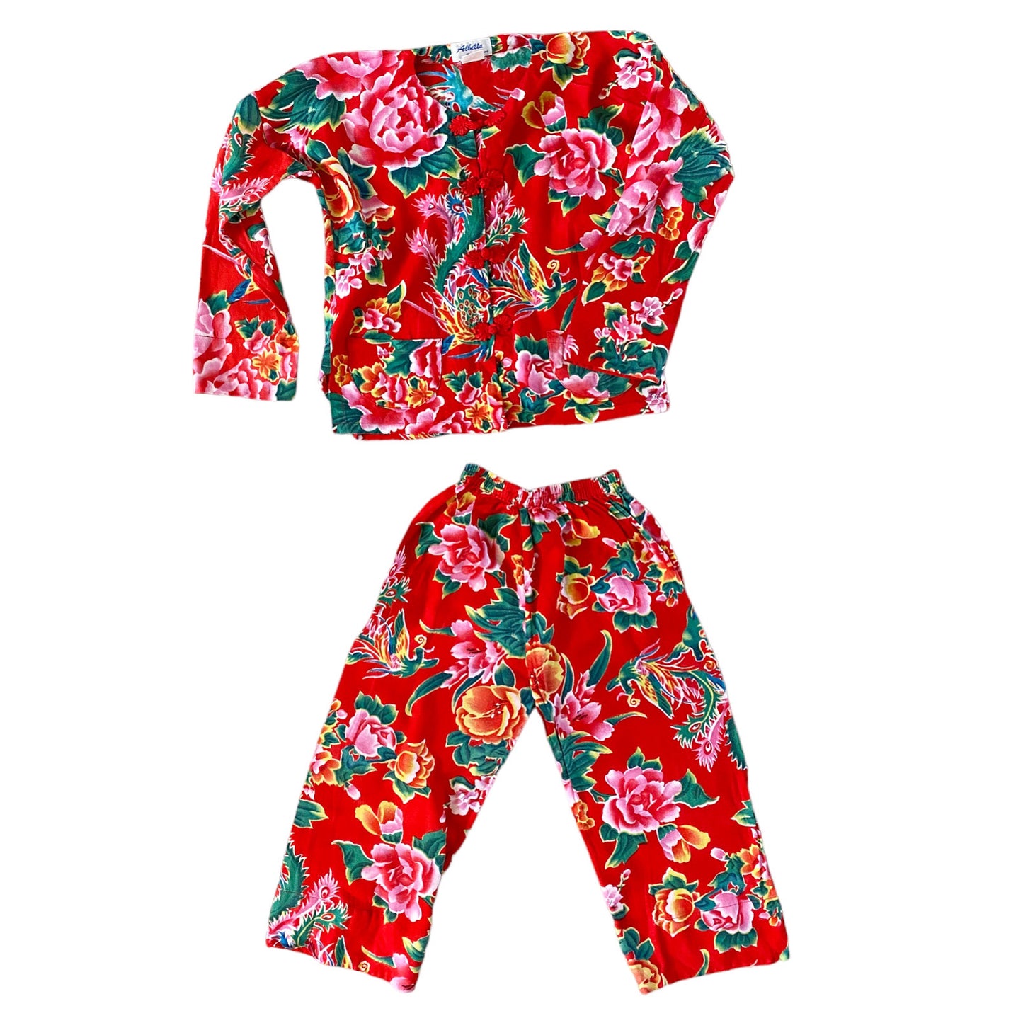 Preloved red floral pyjama set 4-5 years