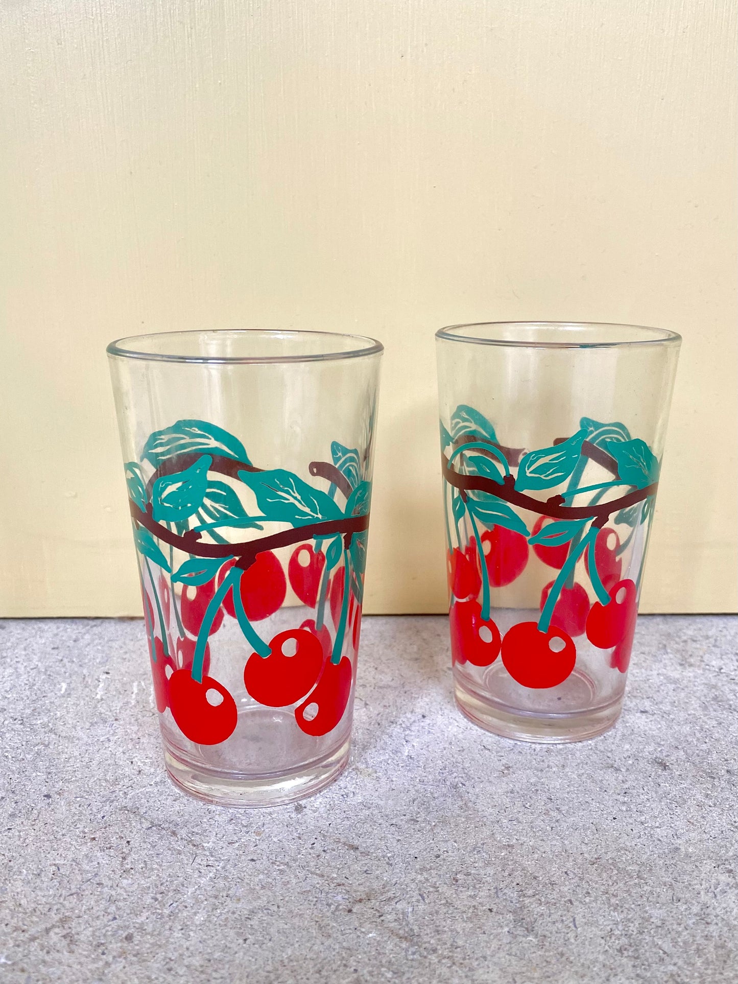 Set of two vintage cherry glass tumbler glasses