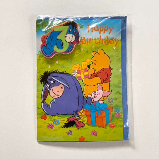 Vintage Winnie the Pooh 3 birthday card with badge