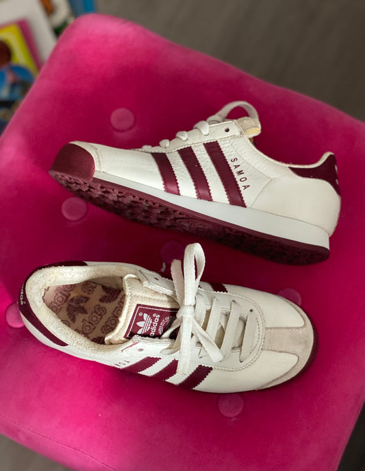 Vintage adidas Samoa burgandy & white trainers size 4 on label maybe come up a little smaller 3.5