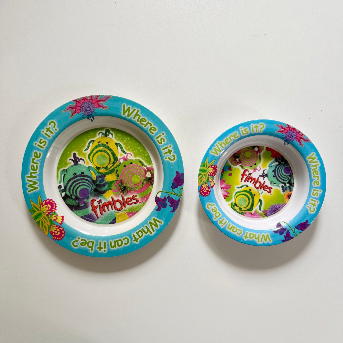 Vintage 2002 fimbles melamine plastic plate & bowl