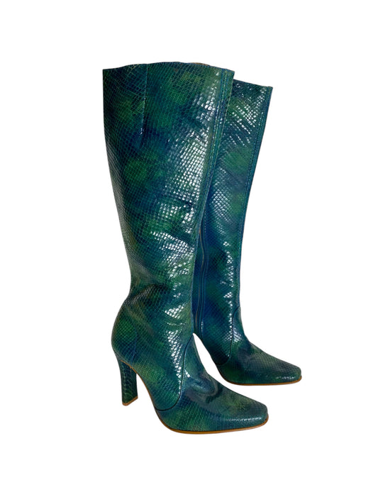 Vintage faith teal green snake print boots. Size 3.