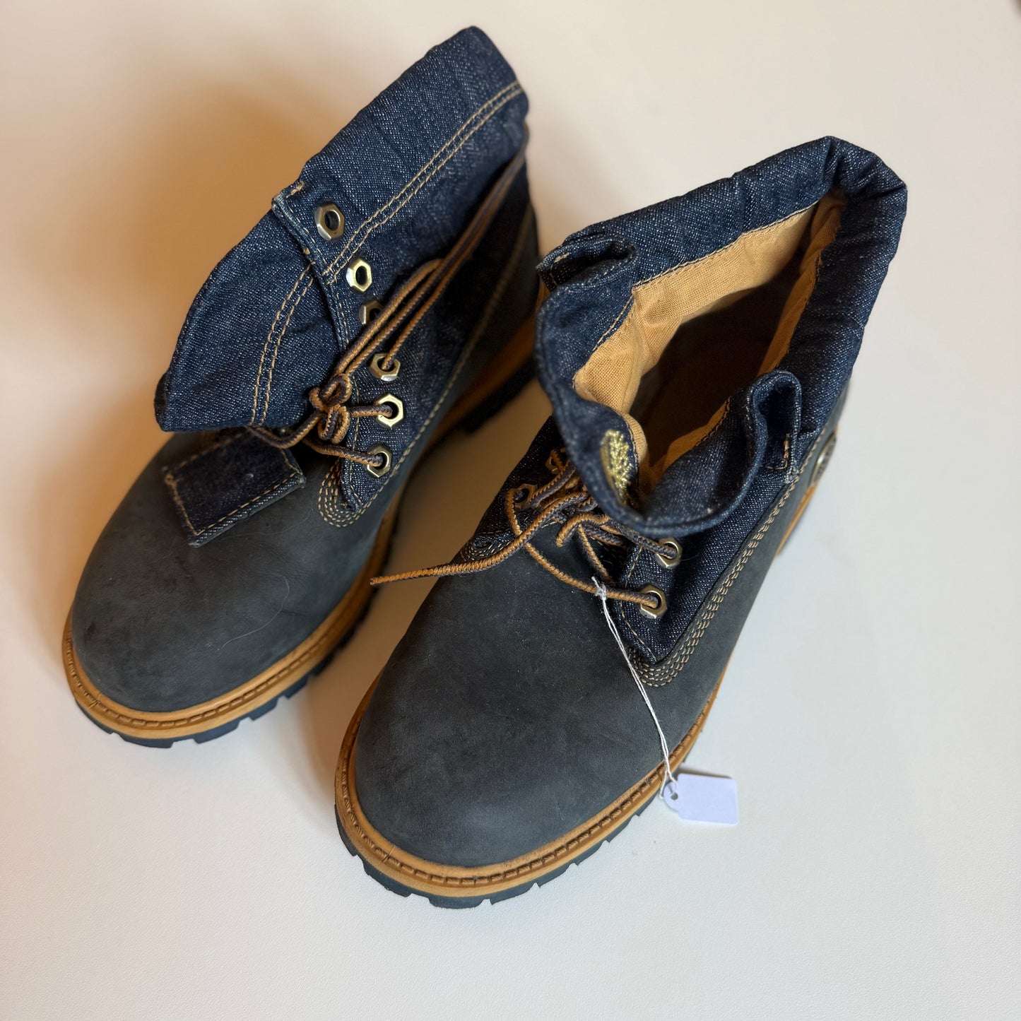 Navy blue denim timberland boots. Size 3.5
