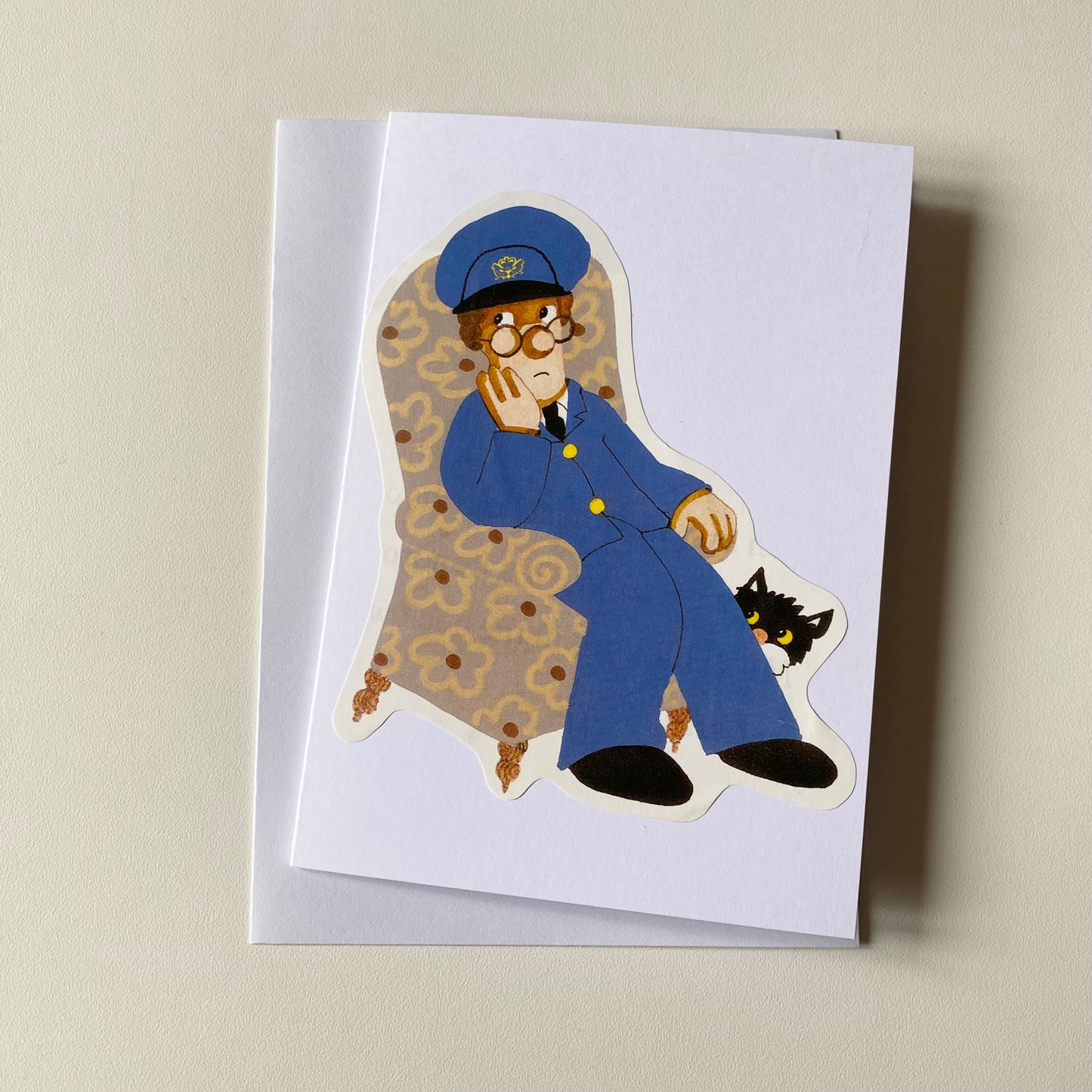 Recycled & homemade vintage card - Postman Pat