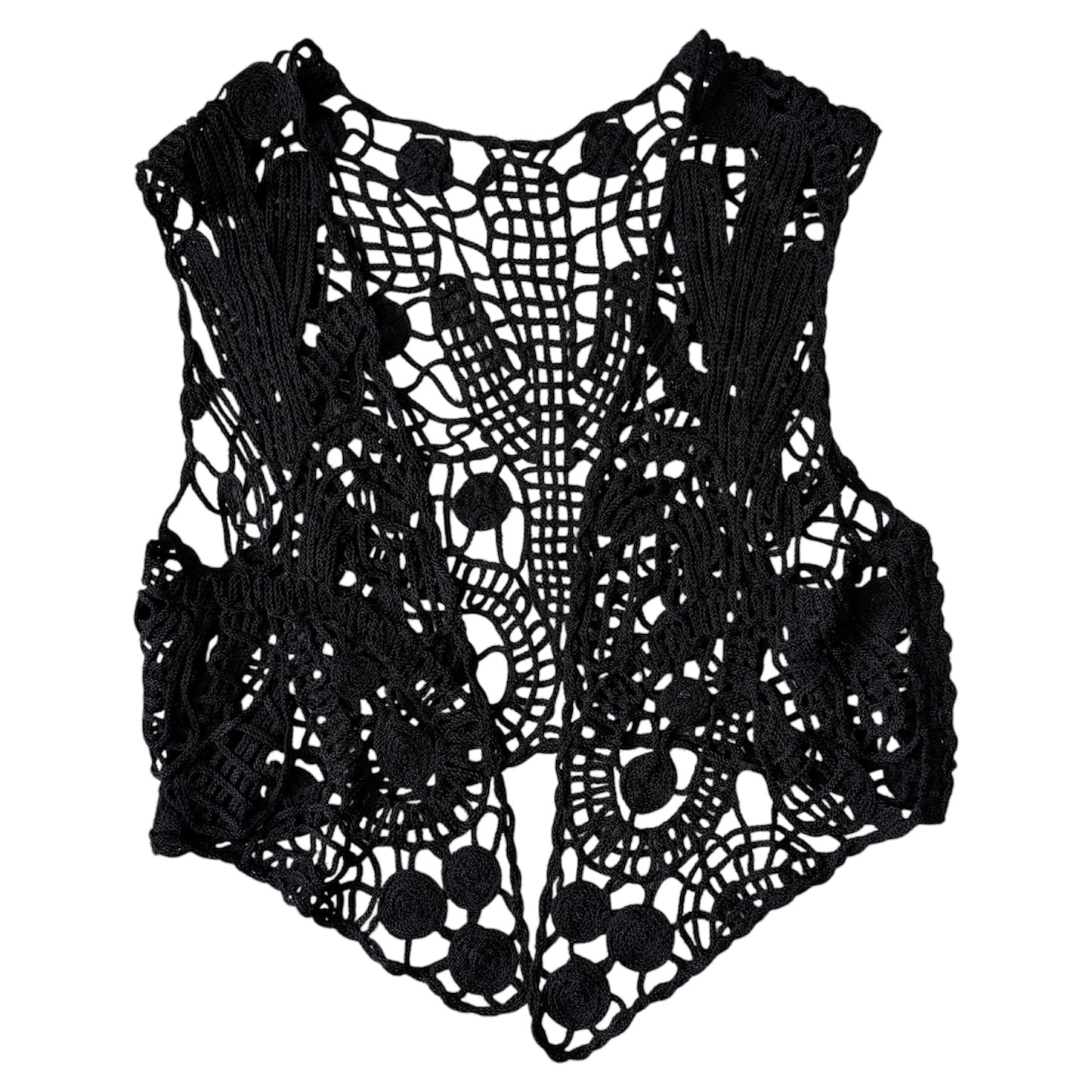 Vintage black crochet waistcoat. Size approx an M size 10/12