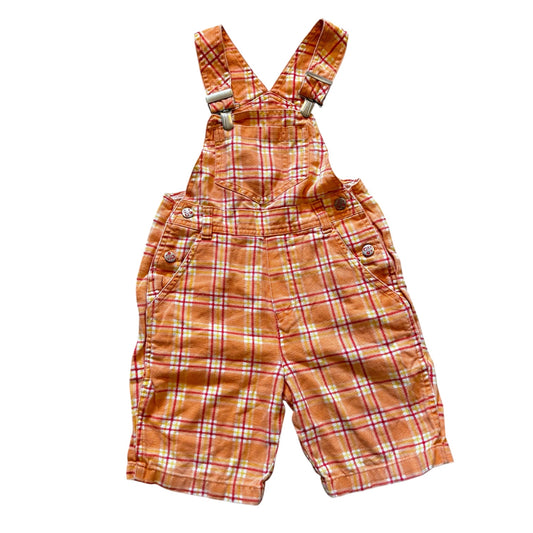 Vintage orange check print dungarees shortalls. Size 3 years